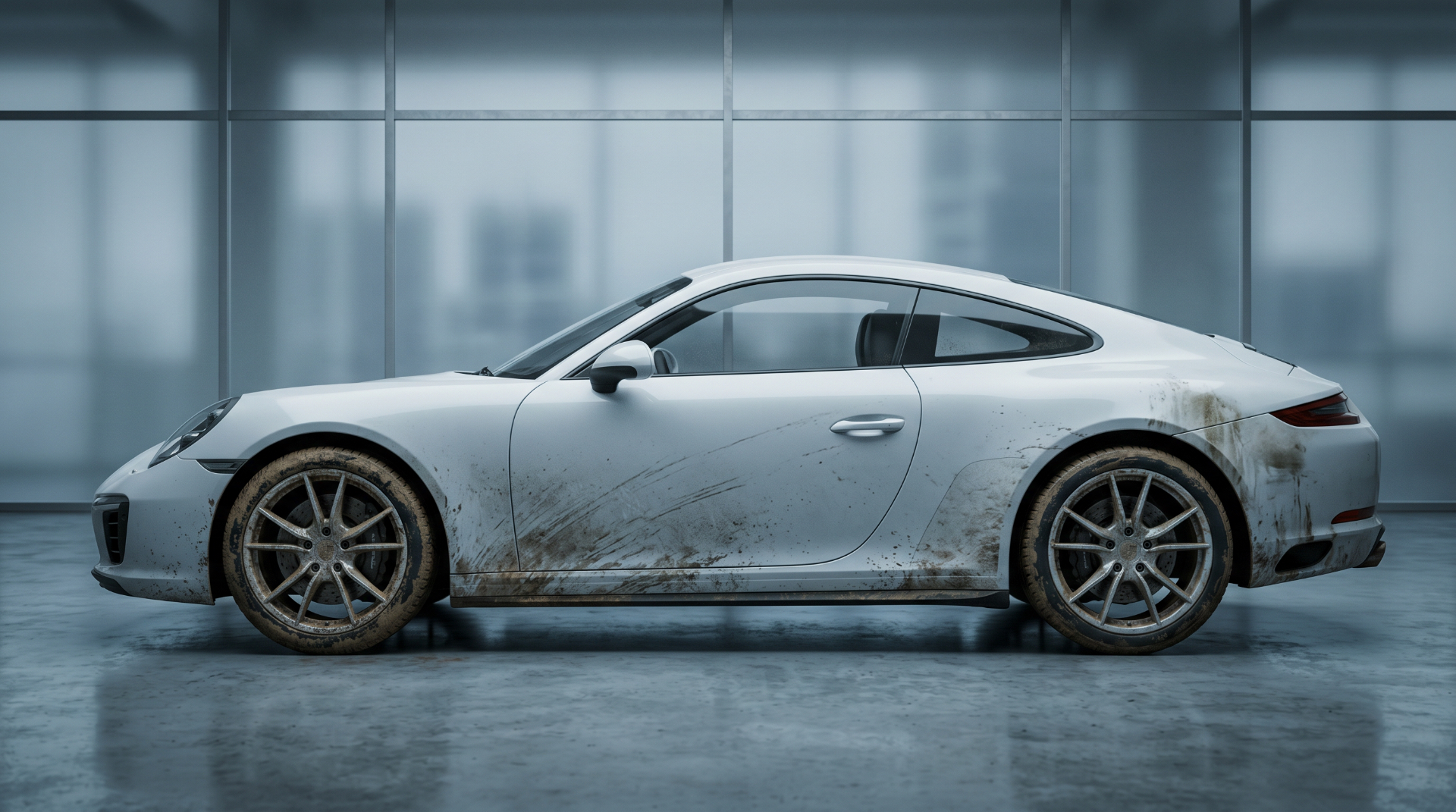 Skitten Porsche før vask hos Horten Bilpleie